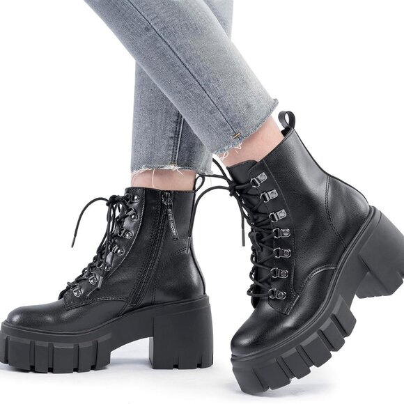 Women’s Lightweight Combat Boots Ankle Zipper Chunky Heel Rubber Sole Size 8 - Picture 6 of 6